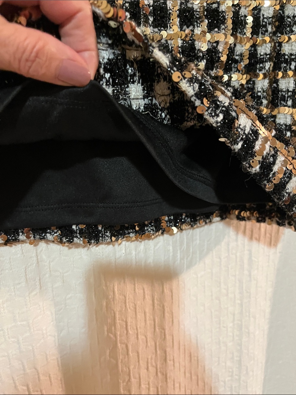 TWEEN DIVA MINI SKIRT/Gold Sequins Over Black White Plaid/ Girls 12/Women SM XSM - Picture 8 of 9